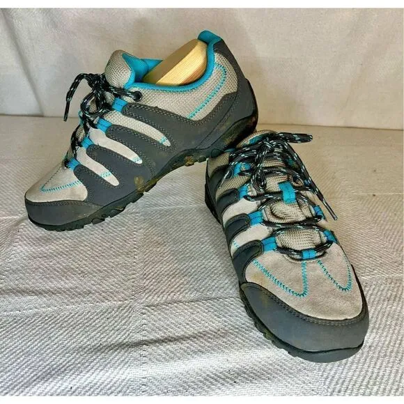 Women's Hi-Tec Romsey Low Grey/Graphite/Blue Waterproof Hiking Shoes Size 7.5