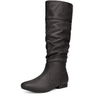 Women's Knee High Pull On Fall Weather Winter Boots Black/Pu