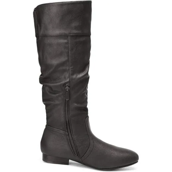 Women's Knee High Pull On Fall Weather Winter Boots Black/Pu