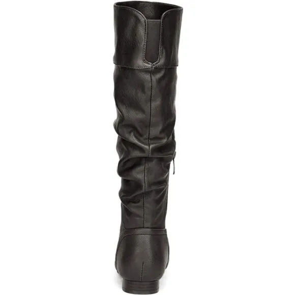 Women's Knee High Pull On Fall Weather Winter Boots Black/Pu