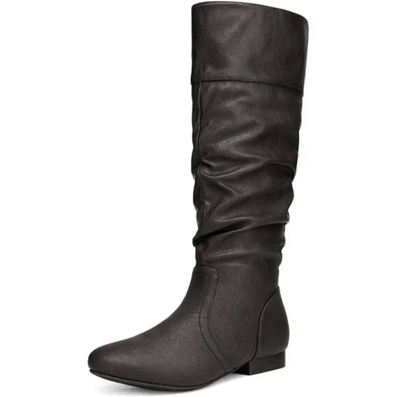Women's Knee High Pull On Fall Weather Winter Boots Black/Pu