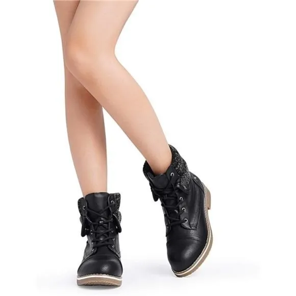 Women’s Lace Up Combat Boots Low Heel Winter Ankle Booties