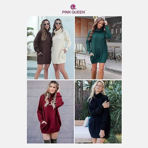 Women's Loose Turtleneck Oversize Long Pullover Sweater Dress Y - Chestnut