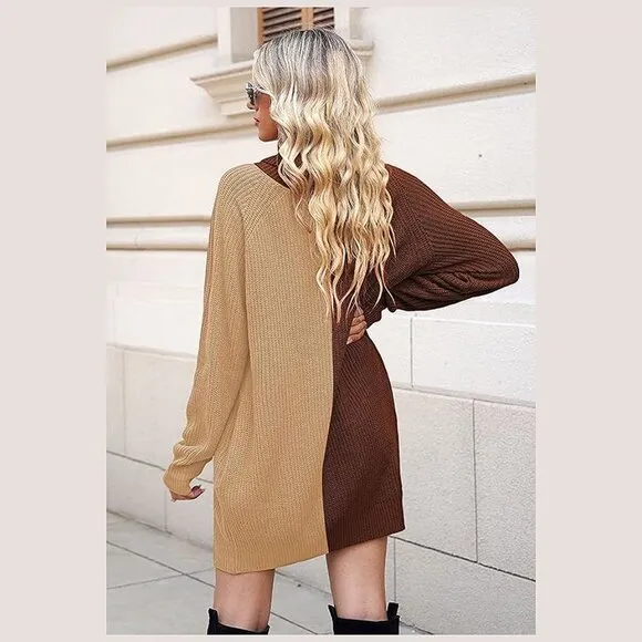 Women's Loose Turtleneck Oversize Long Pullover Sweater Y - Coffee and Khaki