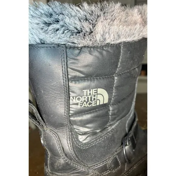 Women’s North Face Snow Boots 9.5 Primaloft Quilted Black Fur Gentle Use EUC