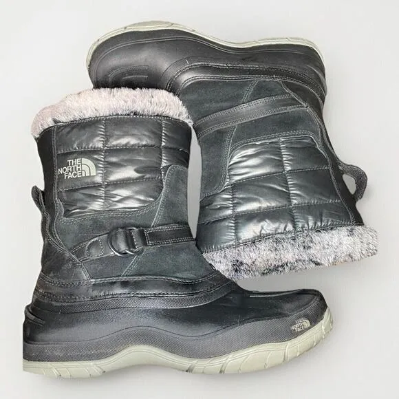 Women’s North Face Snow Boots 9.5 Primaloft Quilted Black Fur Gentle Use EUC