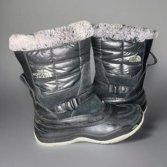 Women’s North Face Snow Boots 9.5 Primaloft Quilted Black Fur Gentle Use EUC
