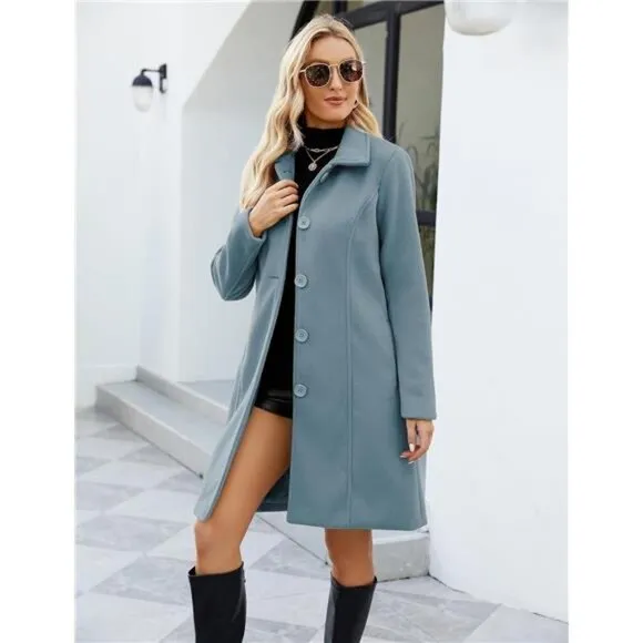 Womens Pea Coat Elegant Overcoat Single Breasted Winter Coat Dress