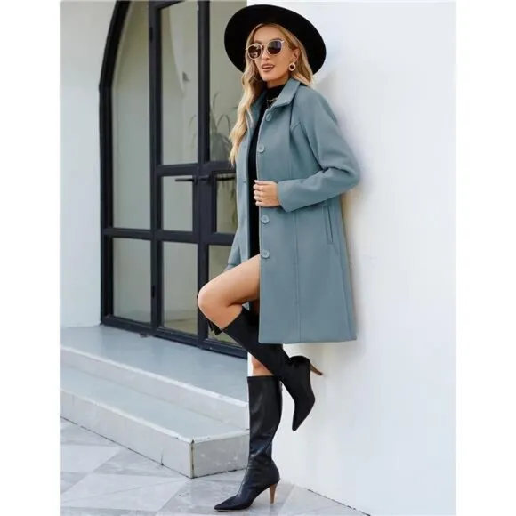 Womens Pea Coat Elegant Overcoat Single Breasted Winter Coat Dress