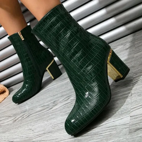 Women's Pointed Toe Chunky High Heel Glitter Ankle Boots Attractive Party Trendy