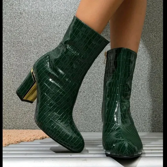 Women's Pointed Toe Chunky High Heel Glitter Ankle Boots Attractive Party Trendy