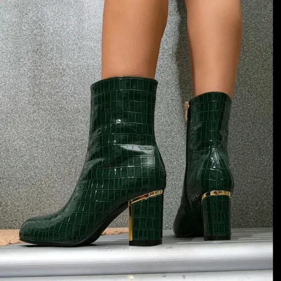Women's Pointed Toe Chunky High Heel Glitter Ankle Boots Attractive Party Trendy
