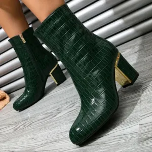 Women's Pointed Toe Chunky High Heel Glitter Ankle Boots Attractive Party Trendy