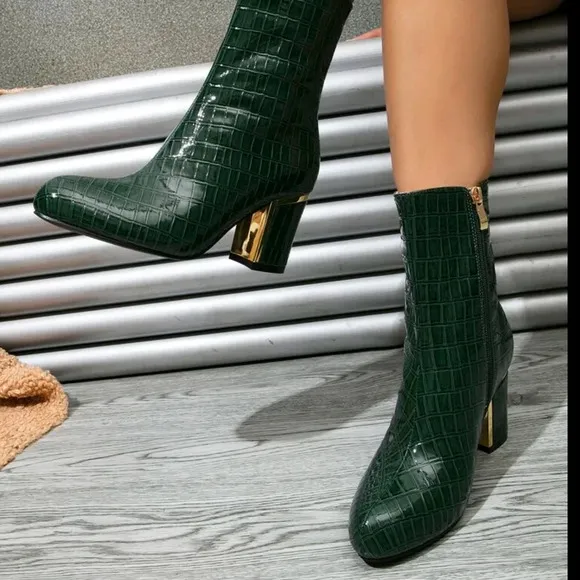 Women's Pointed Toe Chunky High Heel Glitter Ankle Boots Attractive Party Trendy