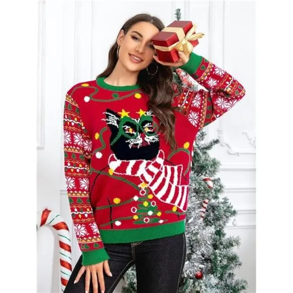 Women's Pullover Christmas Sweater Funny Novelty Sweater Tops Knitted