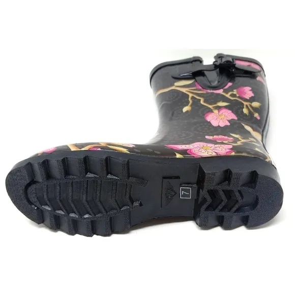 Women's Rubber Rain Boots, Pink Cherry Orchard Flower, Water Boot 11&quot; Wellies