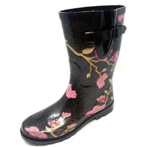 Women's Rubber Rain Boots, Pink Cherry Orchard Flower, Water Boot 11&quot; Wellies