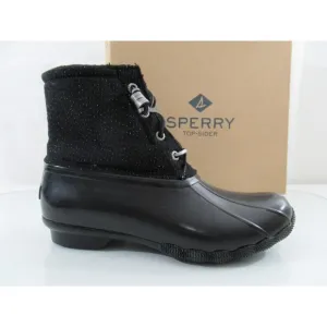 Women's Sperry Top Sider Saltwater Sparkle Duck Boots Rainboots Black Size 7.5