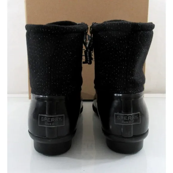 Women's Sperry Top Sider Saltwater Sparkle Duck Boots Rainboots Black Size 7.5