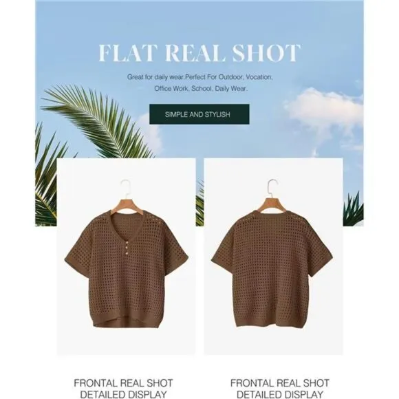 Womens Summer V Neck Short Sleeve Chestnut