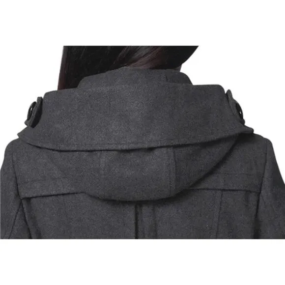 Women's Warm Double Breasted Wool Pea Coat Trench Coat Jacket with Hood