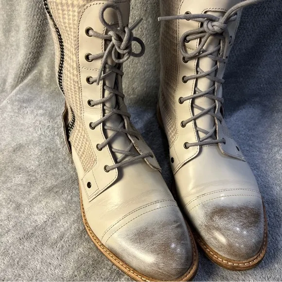 Woolrich Roadhouse Tall Boots Cream Gray Conductor Combat Boots Size 9.5 RARE