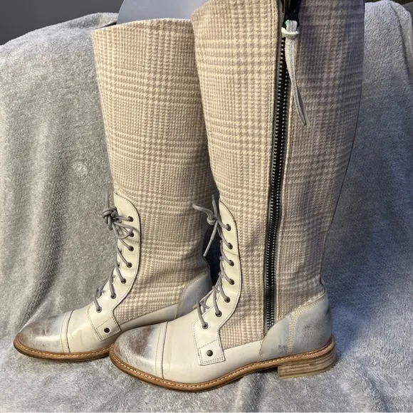 Woolrich Roadhouse Tall Boots Cream Gray Conductor Combat Boots Size 9.5 RARE