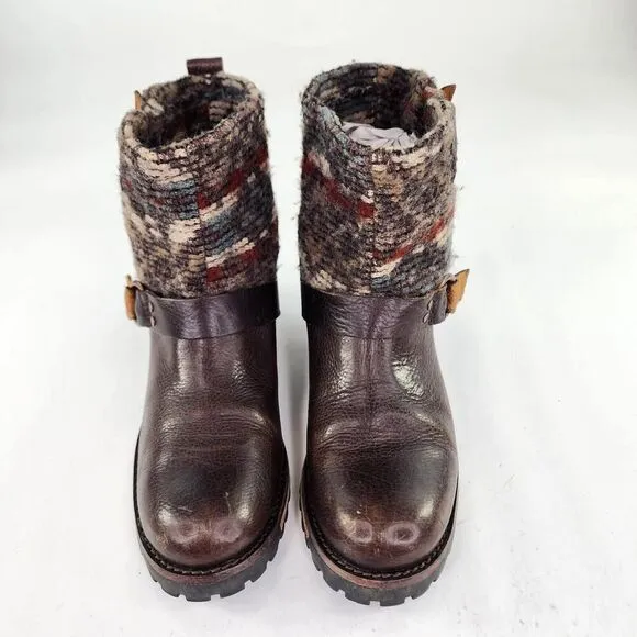 Woolrich Womens Baltimore Harness Boot US 7.5 Brown Knit Wool Moto Biker Boots