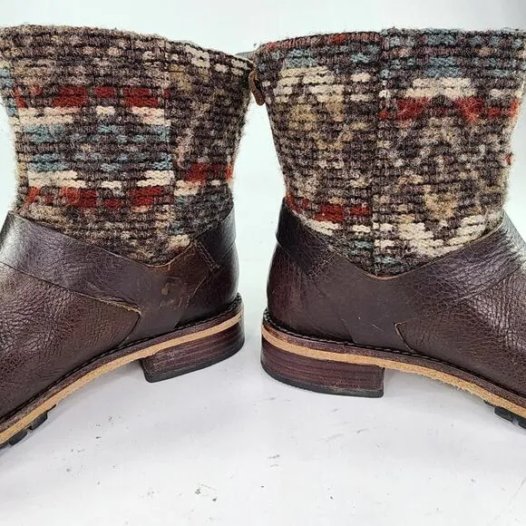 Woolrich Womens Baltimore Harness Boot US 7.5 Brown Knit Wool Moto Biker Boots