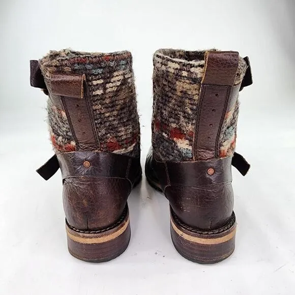 Woolrich Womens Baltimore Harness Boot US 7.5 Brown Knit Wool Moto Biker Boots