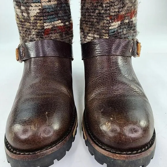 Woolrich Womens Baltimore Harness Boot US 7.5 Brown Knit Wool Moto Biker Boots