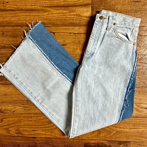 Wrangler • 1990’s • Women • Size 30 x 34 • Denim • Blue 2 Tone Bell Bottom Jeans
