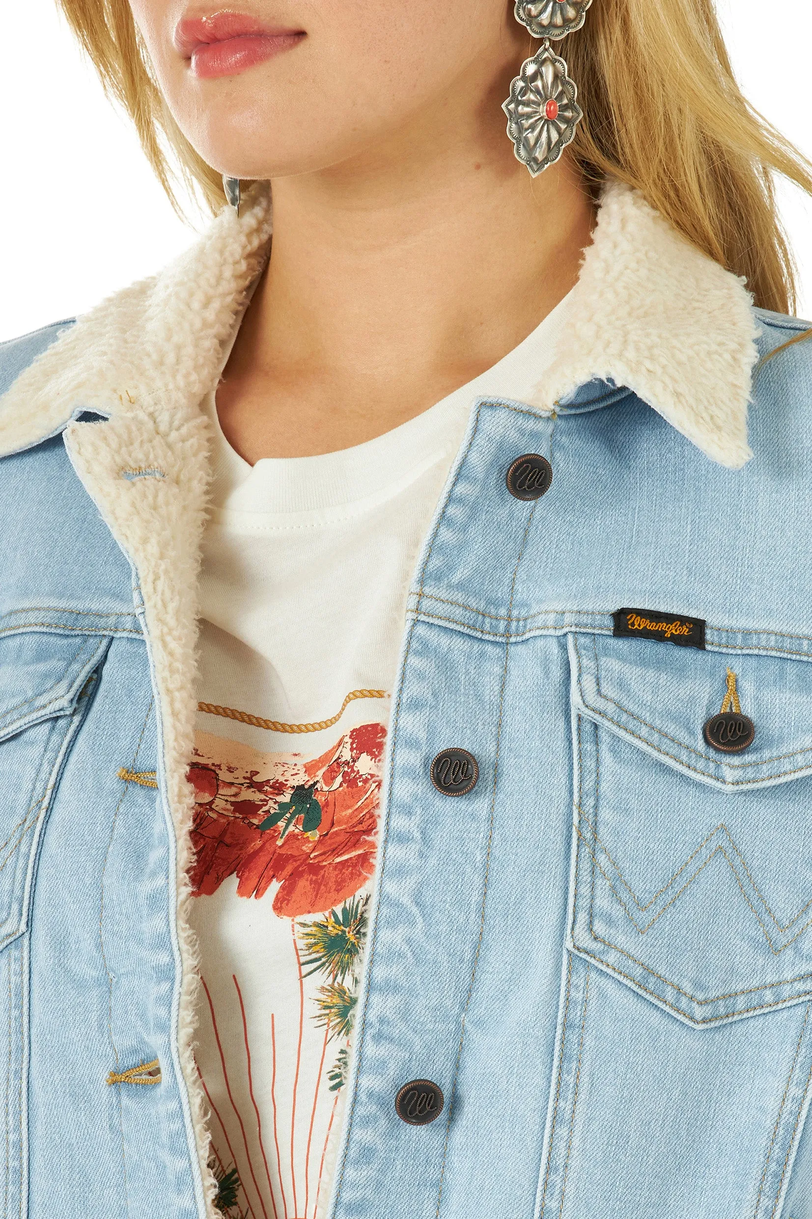 Wrangler Women's Retro Sherpa Lined Western Denim Jacket - Bleached Denim