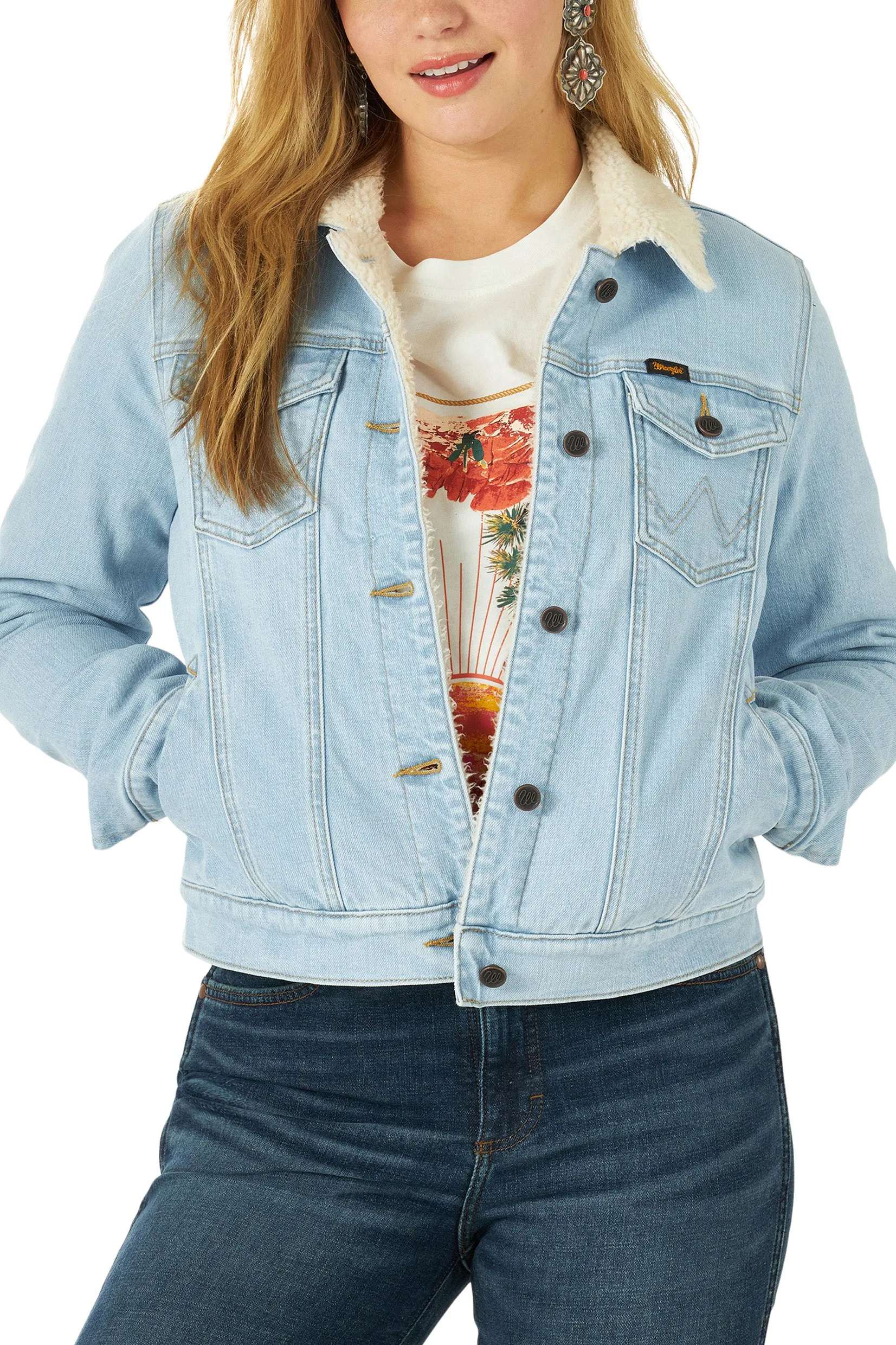 Wrangler Women's Retro Sherpa Lined Western Denim Jacket - Bleached Denim