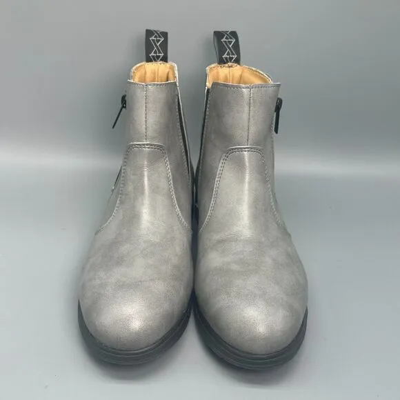 Xena Omega Women's 8.5 Gray Vegan Leather Work Boot Side Zip Ankle Workwear
