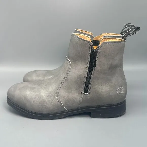 Xena Omega Women's 8.5 Gray Vegan Leather Work Boot Side Zip Ankle Workwear