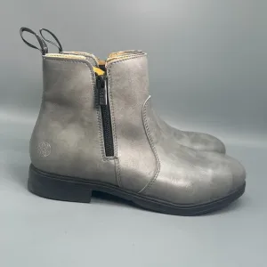 Xena Omega Women's 8.5 Gray Vegan Leather Work Boot Side Zip Ankle Workwear