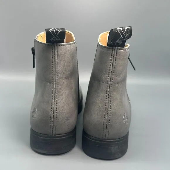Xena Omega Women's 8.5 Gray Vegan Leather Work Boot Side Zip Ankle Workwear