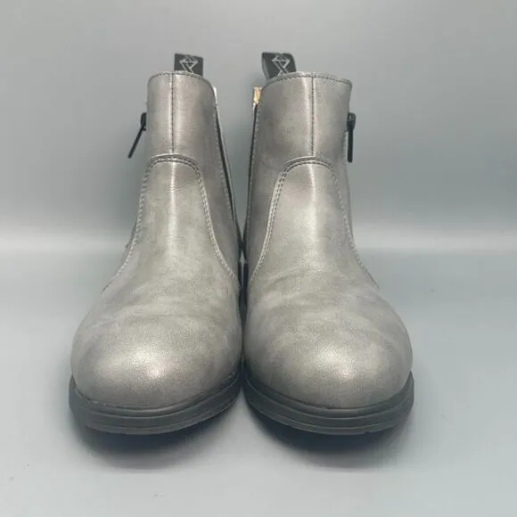 Xena Omega Women's 8.5 Gray Vegan Leather Work Boot Side Zip Ankle Workwear