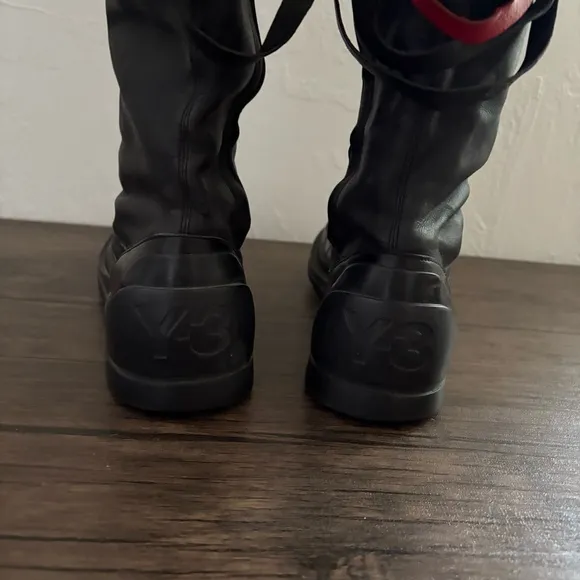 Y-3 Drop Strap Long Black Boot adidas UK 7.5D US Men Sz8 Red &amp; Black Straps