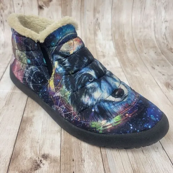 Yes We Vibe Wolf Dream Catcher Galaxy Blue Purple Celestial Soft Ankle Boots 12