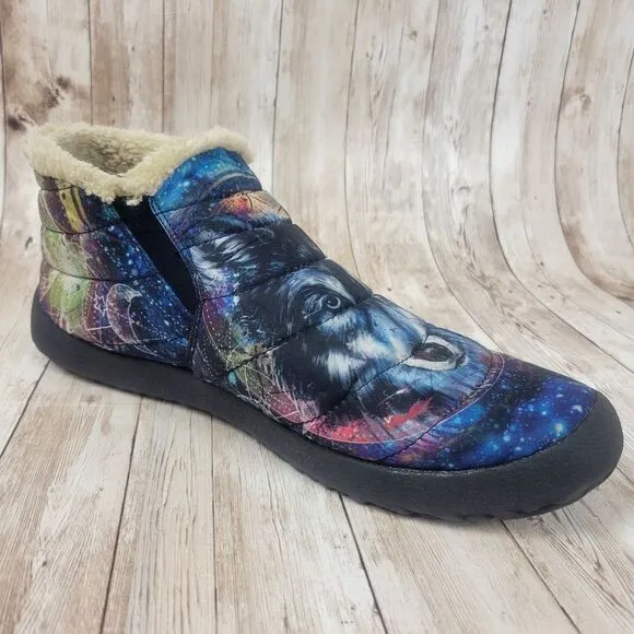 Yes We Vibe Wolf Dream Catcher Galaxy Blue Purple Celestial Soft Ankle Boots 12