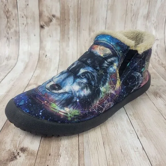 Yes We Vibe Wolf Dream Catcher Galaxy Blue Purple Celestial Soft Ankle Boots 12