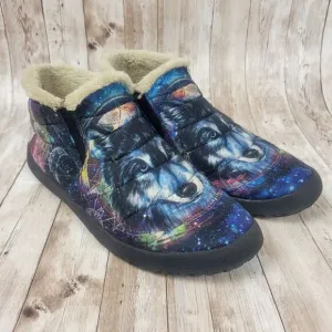 Yes We Vibe Wolf Dream Catcher Galaxy Blue Purple Celestial Soft Ankle Boots 12
