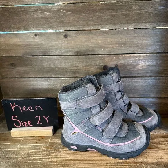 Youth KEEN Trezzo II Gray Waterproof Insulated Winter Snow Boots Size‎ 2 Y GUC