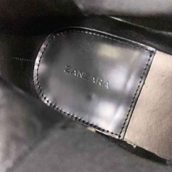 ZANZARA Chelsea Boots Black Leather Pull On Stretch Ankle Booties