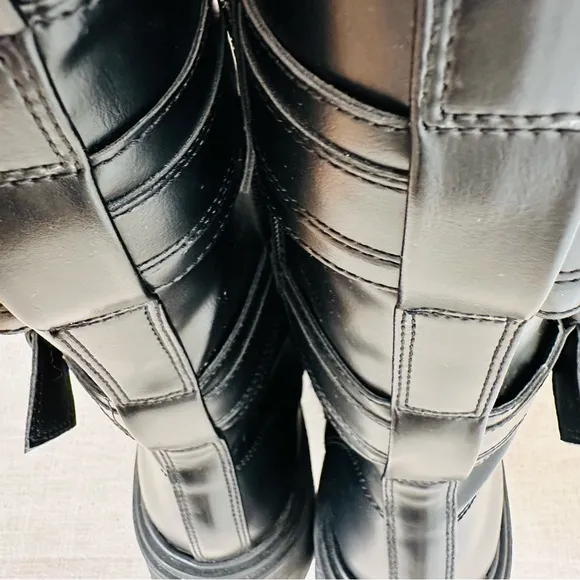 Zara Black Faux Leather Lace Up Combat Boots