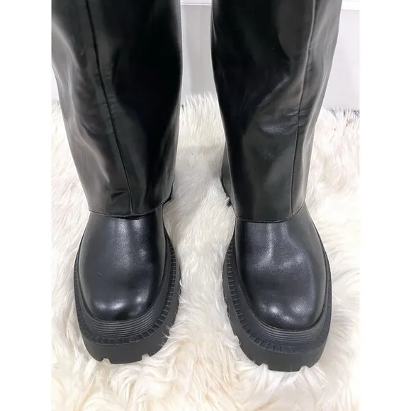 Zara Buckled Knee High Gaiter Boots Black Women US Size 9 EU 40 3830/210