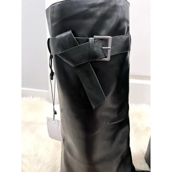 Zara Buckled Knee High Gaiter Boots Black Women US Size 9 EU 40 3830/210