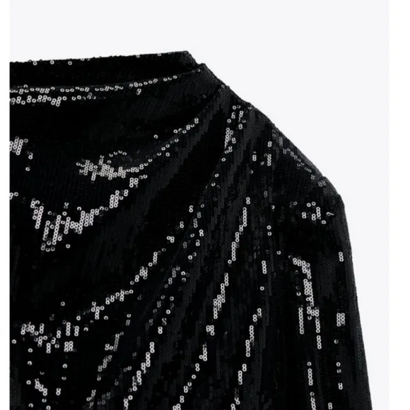 Zara * draped  sequin dress black size M